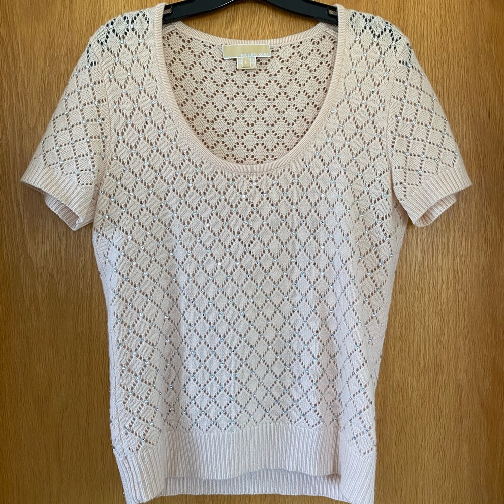 Michael Kors Cashmere Rhinestone Sweater Pink Peach L